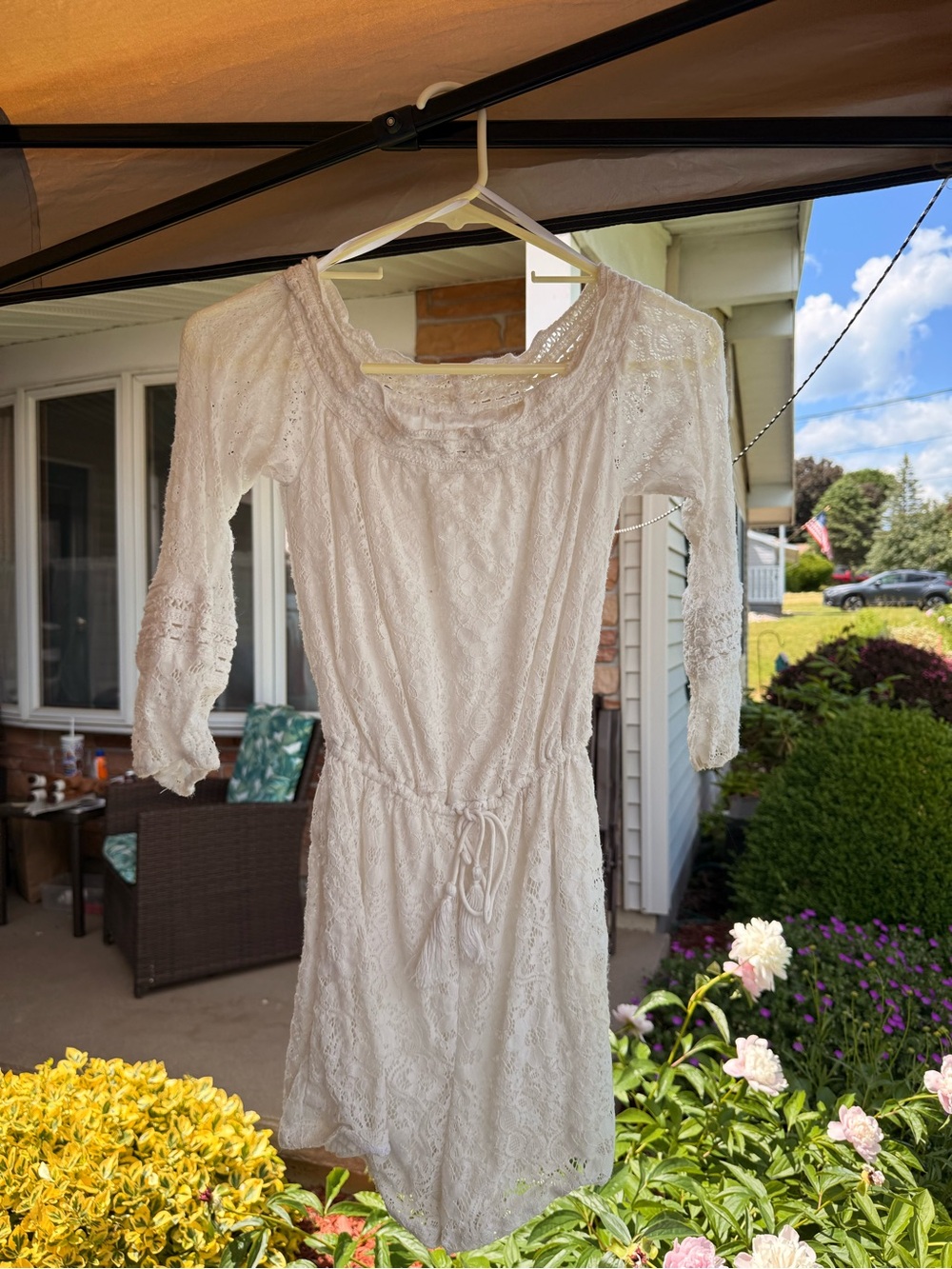 Hollister White Lace Smocked-Waist Mini Dress